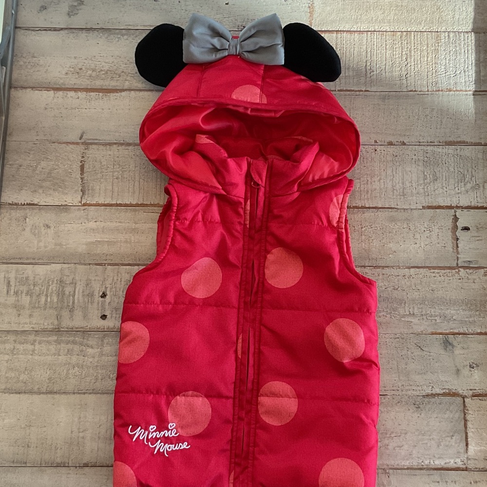 Disney Red Minnie Ears Bow Mouse Polka Dot Puffer Vest 2T